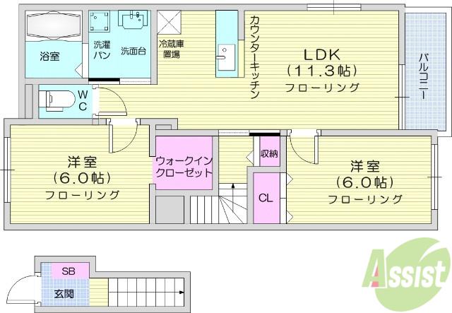 ストロベリーハウスⅣ(2LDK/2階)の間取り写真