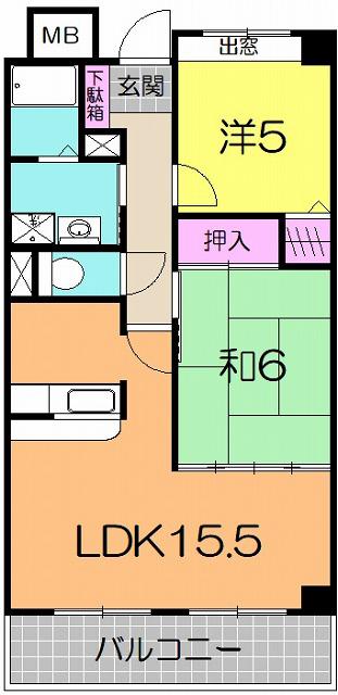 フォーラム三番館(2LDK/3階)の間取り写真