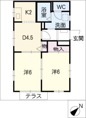 エルミタージュ旭ケ丘(2DK/1階)の間取り写真