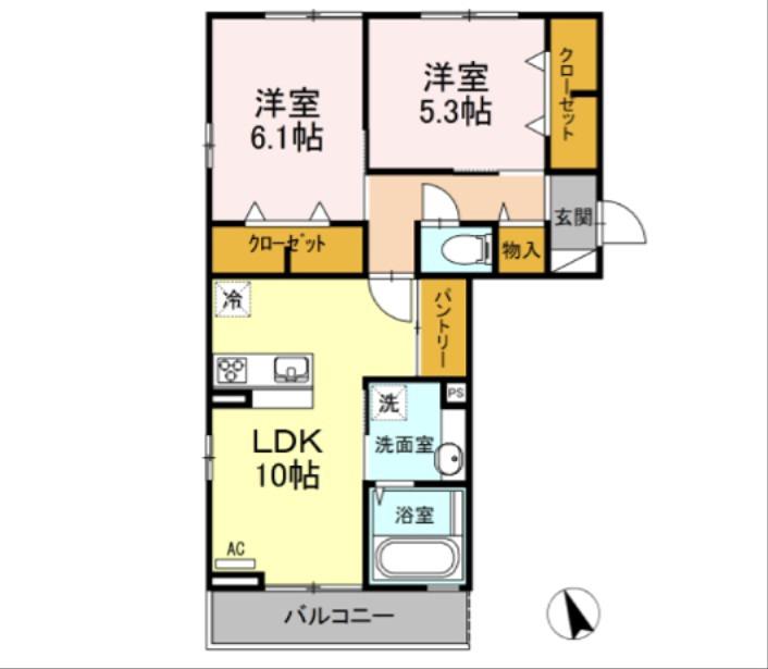 シティアタゴ(2LDK/2階)の間取り写真