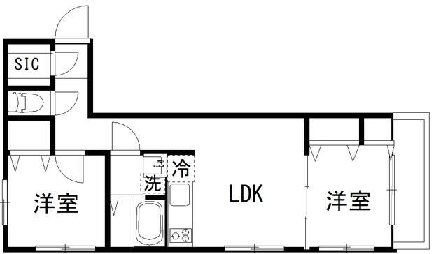 カルディア中央(2LDK/2階)の間取り写真