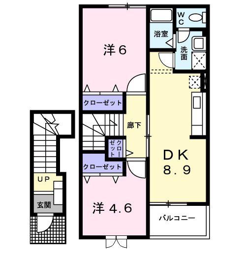 ジュラーレI(2DK/2階)の間取り写真