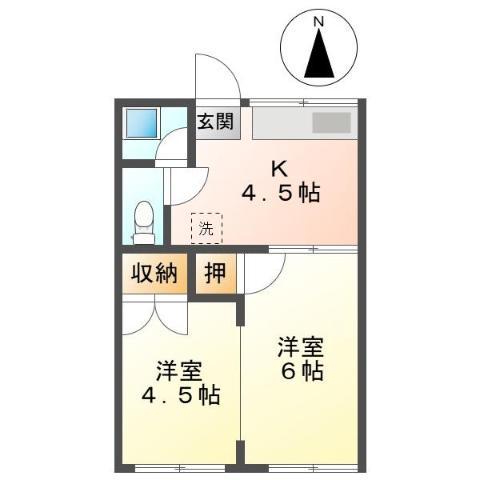 グリーンハイツ(2K/2階)の間取り写真