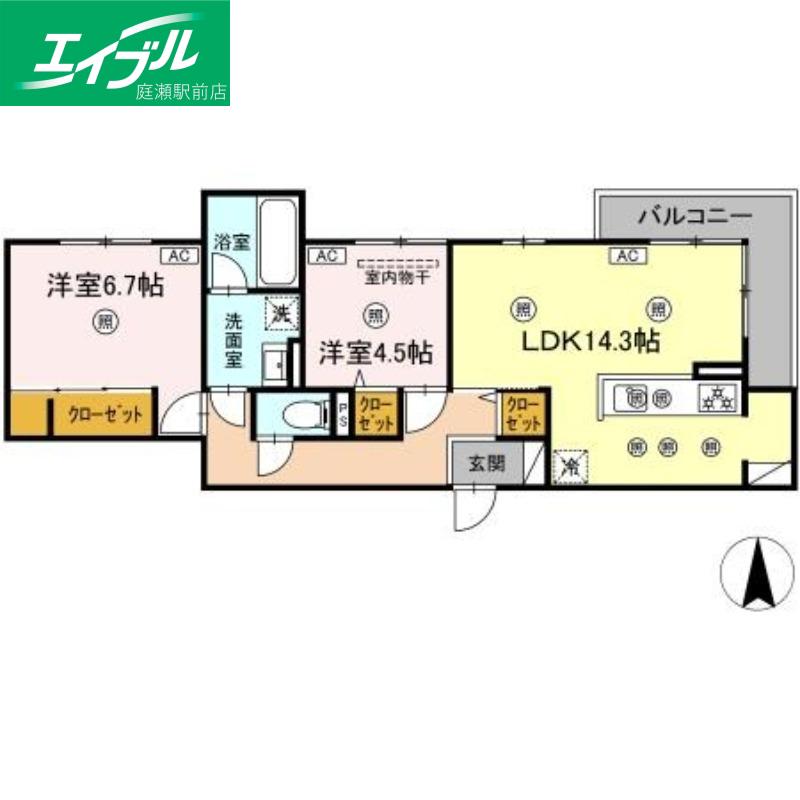 JR山陽本線 北長瀬駅 徒歩13分 3階建 新築(2LDK/3階)の間取り写真