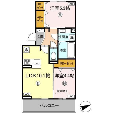 ラ・ソレイユ(2LDK/2階)の間取り写真