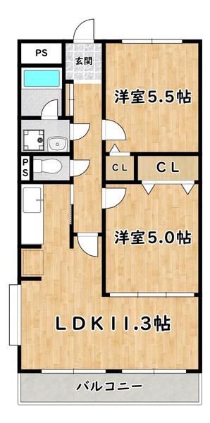 メディオ御幣島(2LDK/3階)の間取り写真
