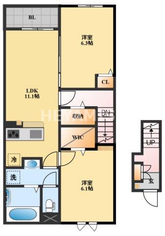 アクア プラ長田II(2LDK/2階)の間取り写真