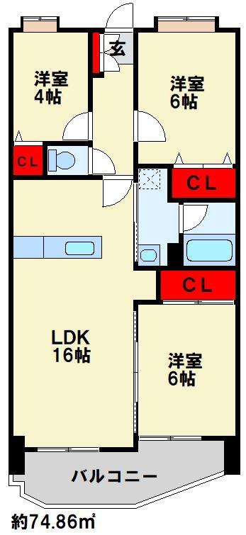 レスポアール麻生(3LDK/2階)の間取り写真