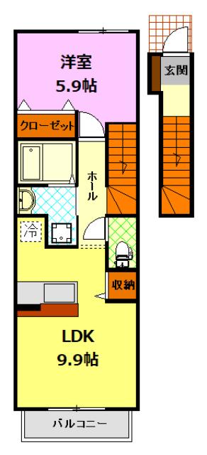 アルコバレーノポンテA(1LDK/2階)の間取り写真