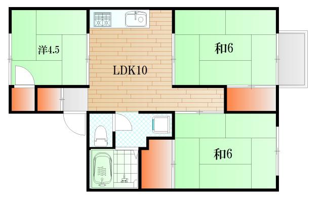 ハイツ中川A(3DK/1階)の間取り写真