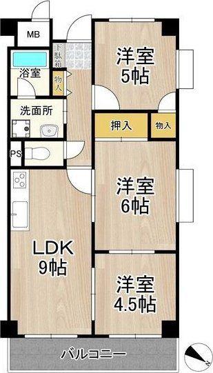 久光マンション(3LDK/4階)の間取り写真