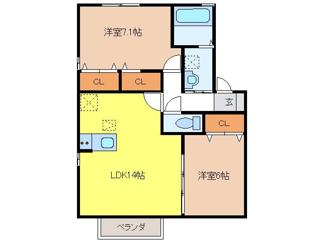 名鉄竹鼻線 竹鼻駅 徒歩18分 2階建 築17年(2LDK/2階)の間取り写真