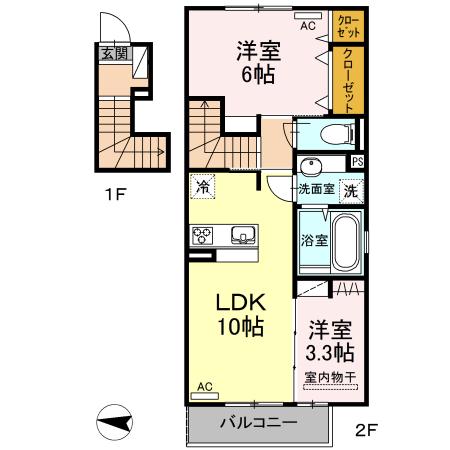 シャルム花立(2LDK/2階)の間取り写真