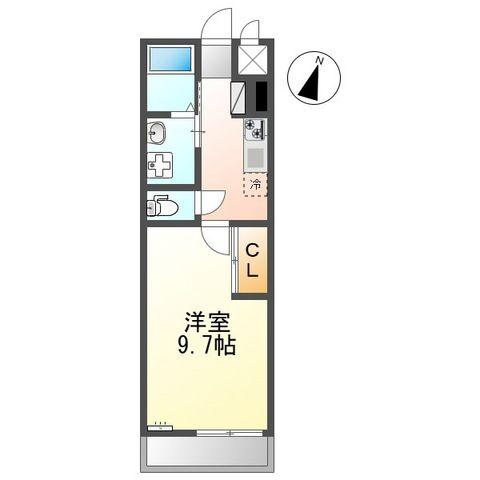 熊本市電健軍線 健軍交番前駅 徒歩6分 2階建 築3年(1K/1階)の間取り写真