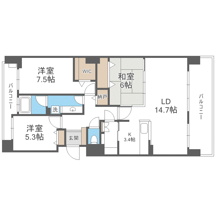 ダイアパレス大通南(3LDK/9階)の間取り写真