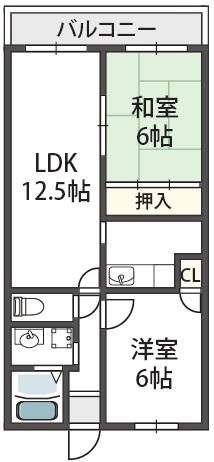 ウイングヒルズ羽曳野(2LDK/3階)の間取り写真