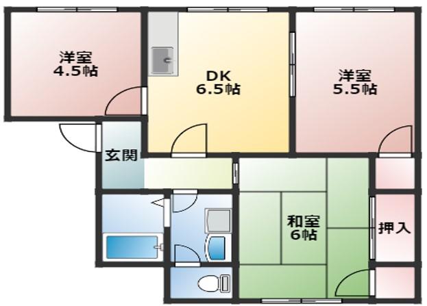 オークハイツ F棟(3DK/1階)の間取り写真