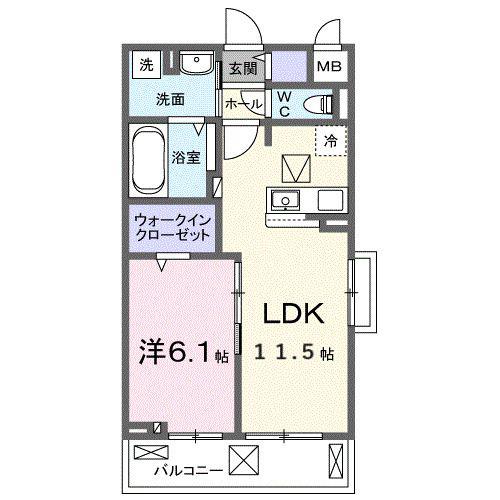 ヒカルサ東加古川(1LDK/1階)の間取り写真