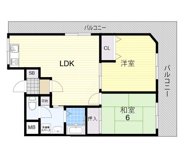 天下茶屋ガーデンハイツ(2LDK/2階)の間取り写真