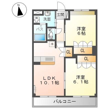 ピースフル鬼童(2LDK/2階)の間取り写真