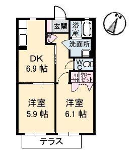 プログレスA棟(2DK/1階)の間取り写真