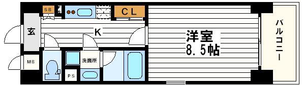 アスヴェル心斎橋東II(1K/4階)の間取り写真