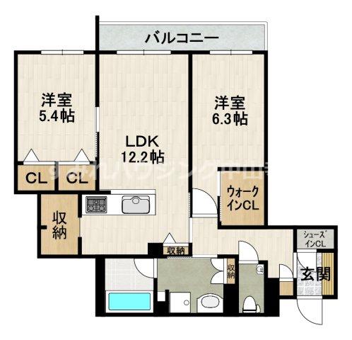 CELFENA 宝塚・川面 HAUTDEGAMME(2LDK/2階)の間取り写真