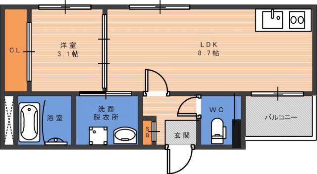 ニューバッツ(1LDK/1階)の間取り写真