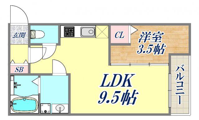 T.A海運町8丁目ⅢA棟(1LDK/2階)の間取り写真