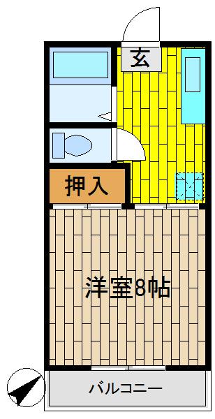 セントラルアベニューB棟(1K/2階)の間取り写真