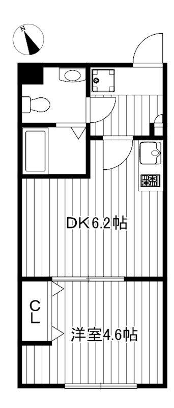 フラシア東武練馬(1DK/2階)の間取り写真