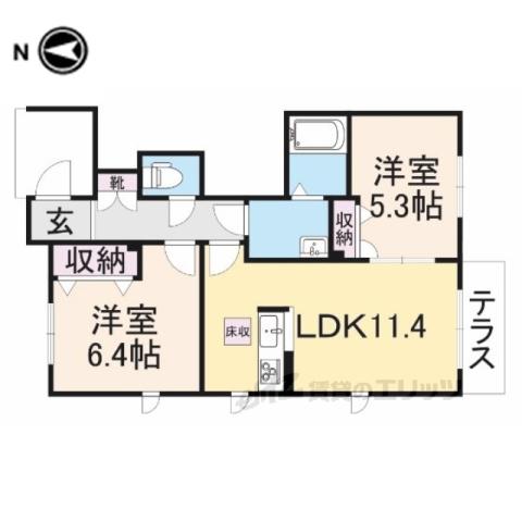 CASA大町A棟(2LDK/1階)の間取り写真
