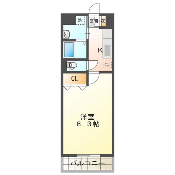 ベレッツァ四日市ときわ(1K/1階)の間取り写真