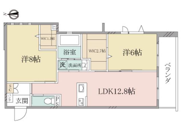 ヘーベルヴィレッジ大和ラ・グランデ(2LDK/2階)の間取り写真