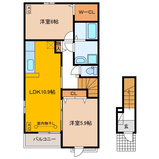 サバ-ビアン(2LDK/2階)の間取り写真
