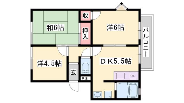フレグランス金保 B棟(3DK/2階)の間取り写真