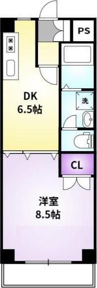 クラウンII津福(1DK/6階)の間取り写真