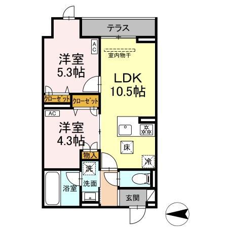 セレスティア西寺尾 A(2LDK/1階)の間取り写真