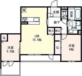 プルミエジュール帝塚山 住居(2LDK/2階)の間取り写真