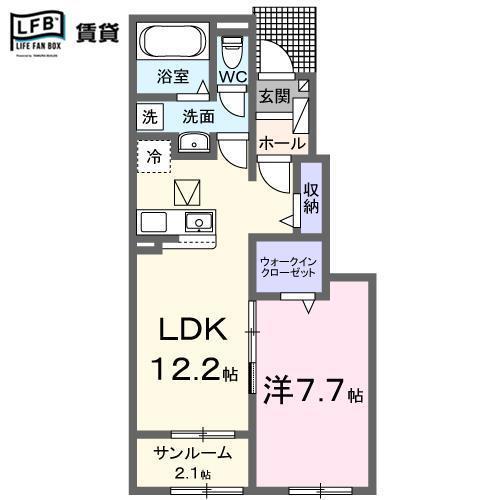 アウローラ・新田B(1LDK/1階)の間取り写真