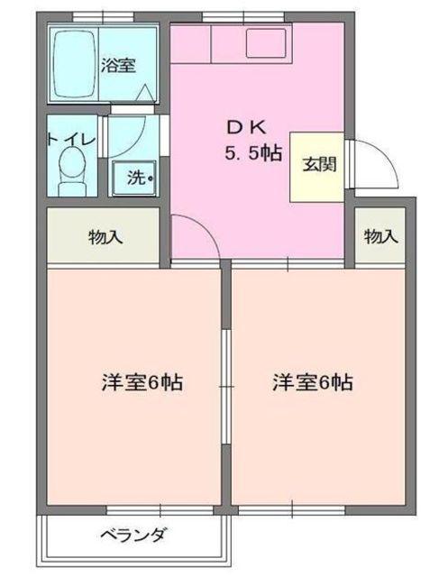 アップルビラB(2DK/2階)の間取り写真