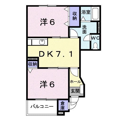 パルテールA(2DK/1階)の間取り写真
