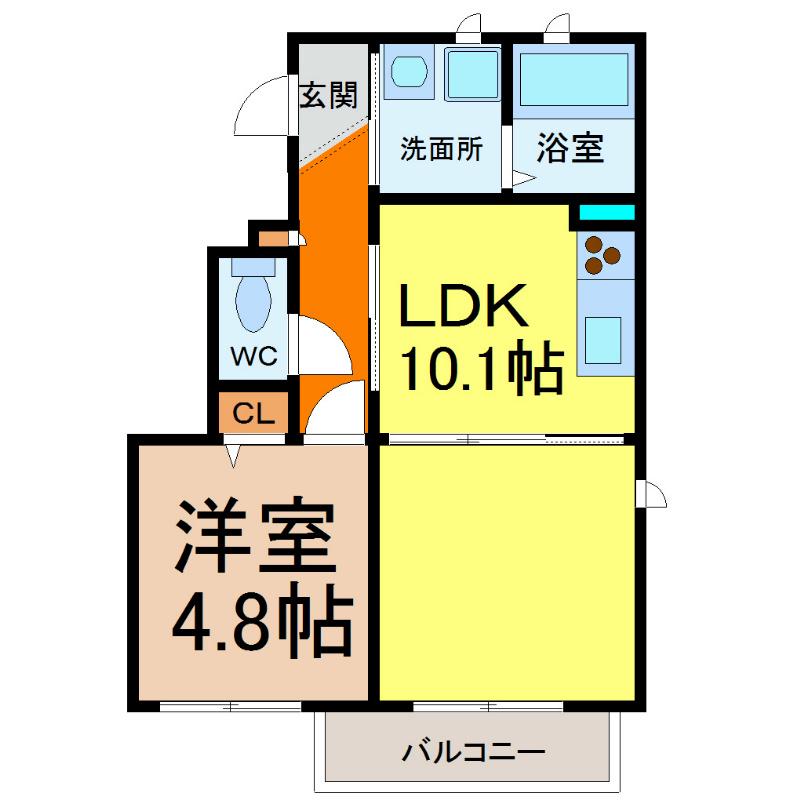 WISTERIA(1LDK/1階)の間取り写真