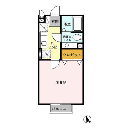 エスティー北野(1K/2階)の間取り写真