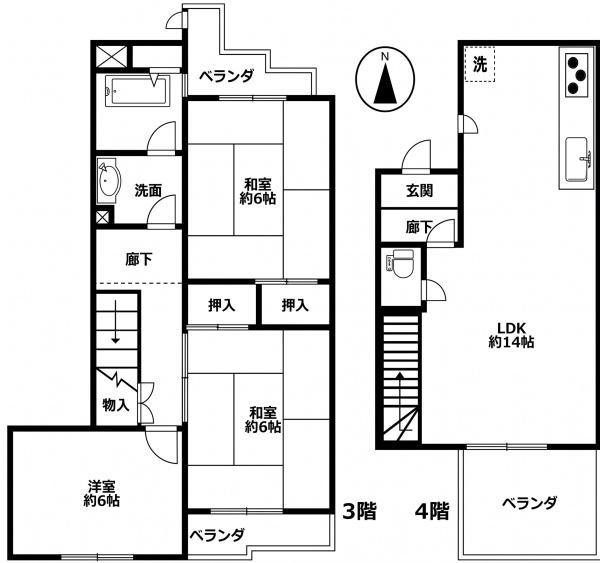 鈴蘭泉台第二3号棟(3LDK/3階)の間取り写真