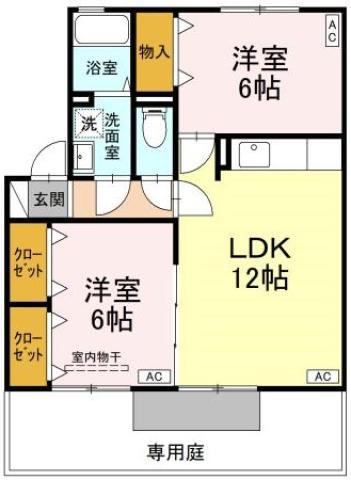 レジデンス矢三B(2LDK/1階)の間取り写真