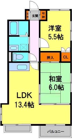 ベルビーKENZOU(2LDK/2階)の間取り写真