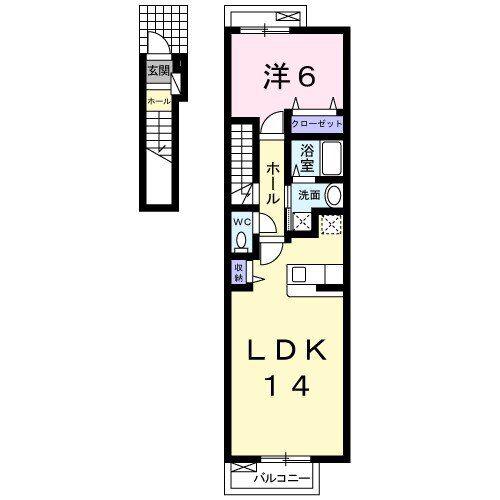 サンパティーク(1LDK/2階)の間取り写真