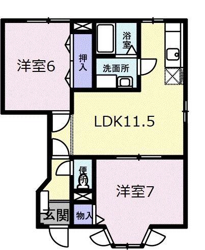 セトルエレガンB(2LDK/1階)の間取り写真