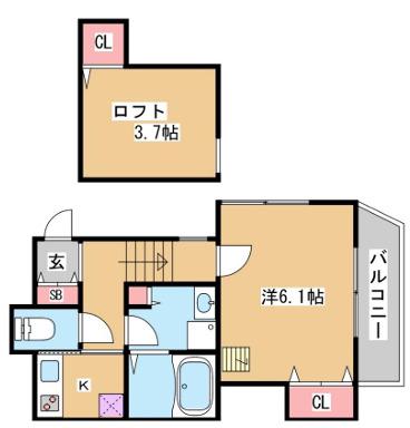 グランメール腕塚ANNEX(1SK/2階)の間取り写真
